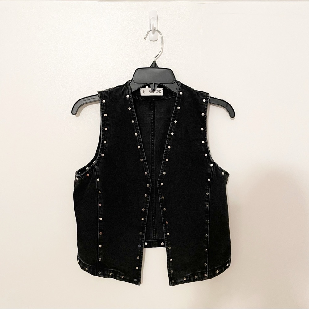 Mango MNG Denim Studded Western Vest Black Jean